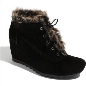 Earthies Seriph Leather Suede Fur Bootie Black 8